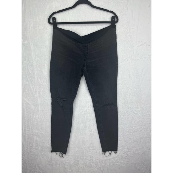 Madewell Over the Belly Distressed Raw Hem Black Sea Skinny Maternity Jean sz 30 - Picture 2 of 15